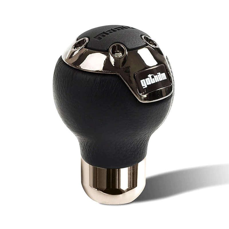 Momo Gotham Dark Chrome &amp; Black Leather Gear Shift Knob