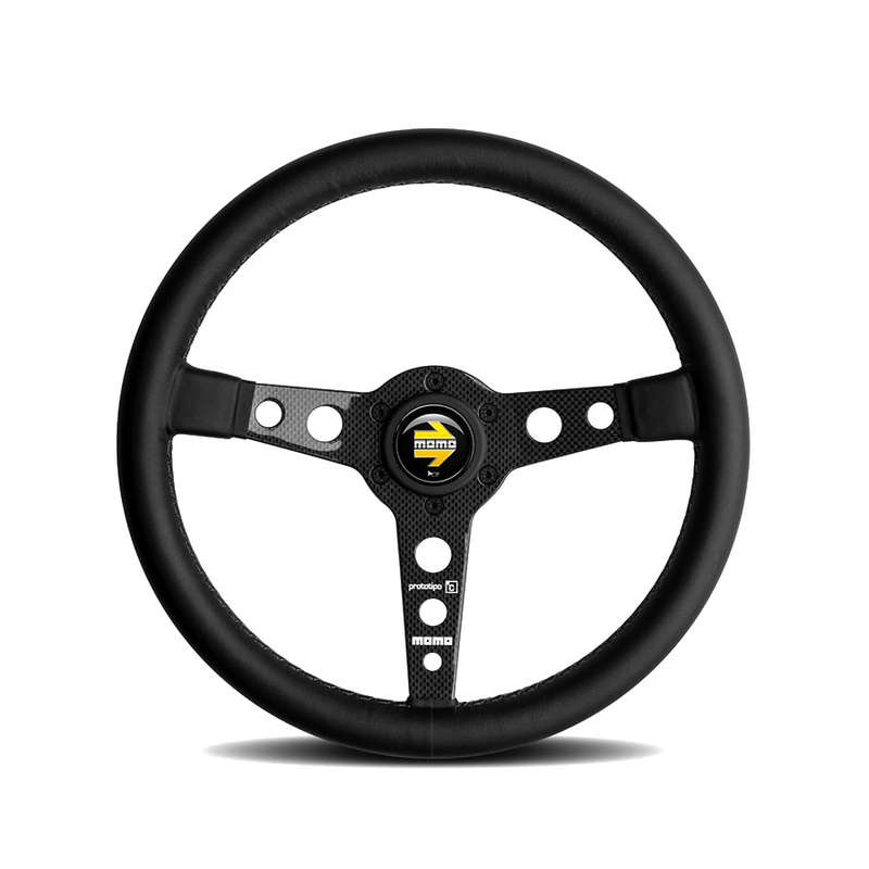 Momo ProtoTipo Carbon Fibre &amp; Black Leather Sports Steering Wheel (350mm)