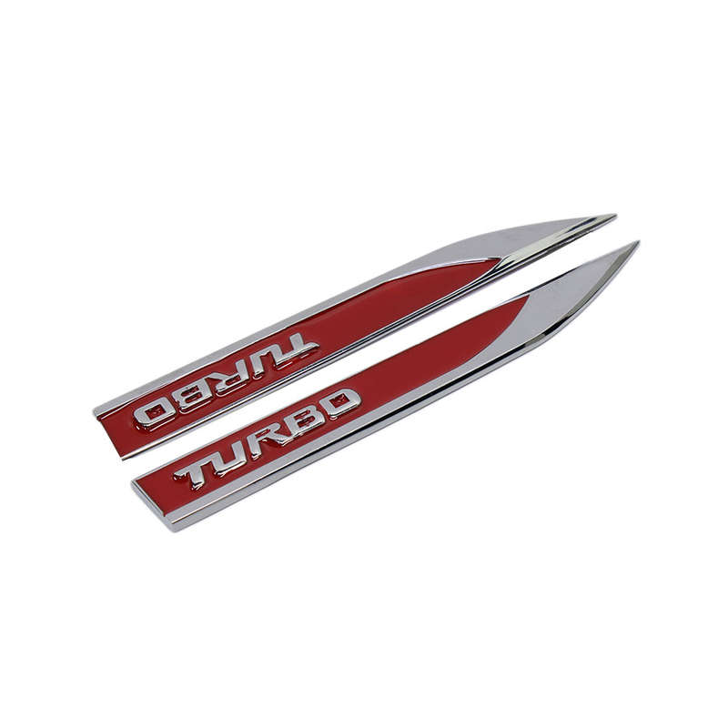 Red &amp; Chrome Turbo Fender Badge - 145x18mm (Pair)