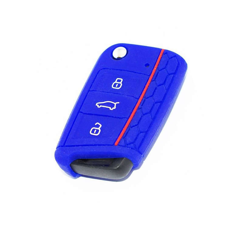 Silicon Rubber Key Cover for Golf 7 Gti - Blue with Red Stripe