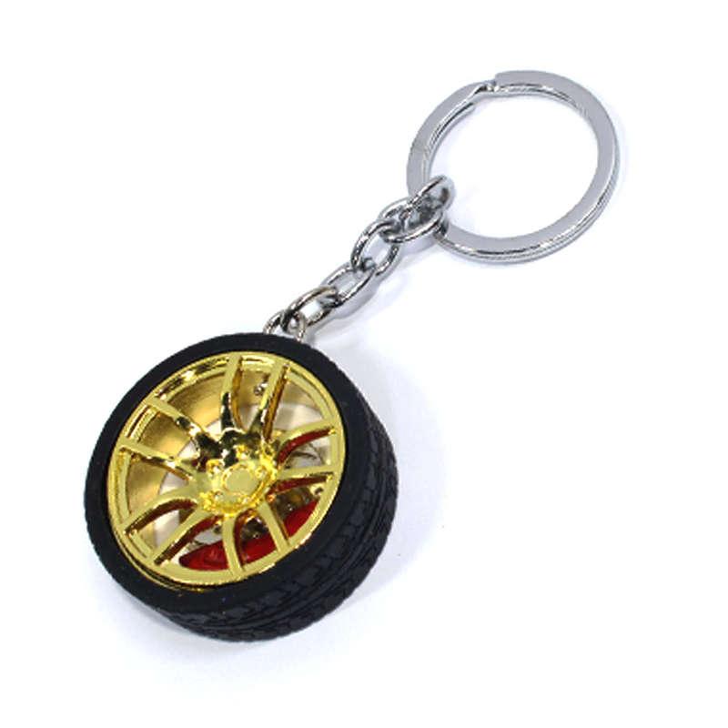 Keyring with Alloy Wheel &amp; Tyre and Brake Caliper Design (Gold