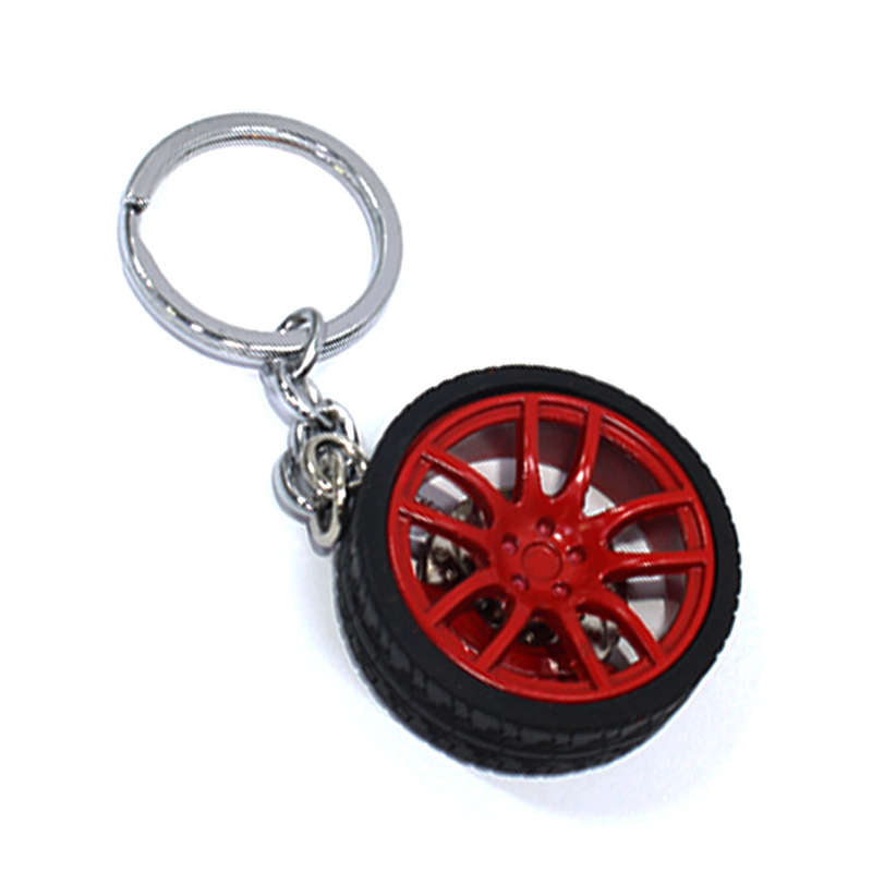 Keyring with Alloy Wheel &amp; Tyre and Brake Caliper Design (Red)