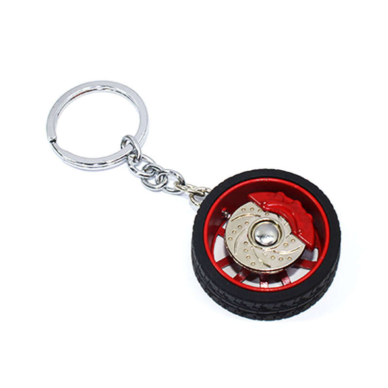 Keyring with Alloy Wheel &amp; Tyre and Brake Caliper Design (Red)