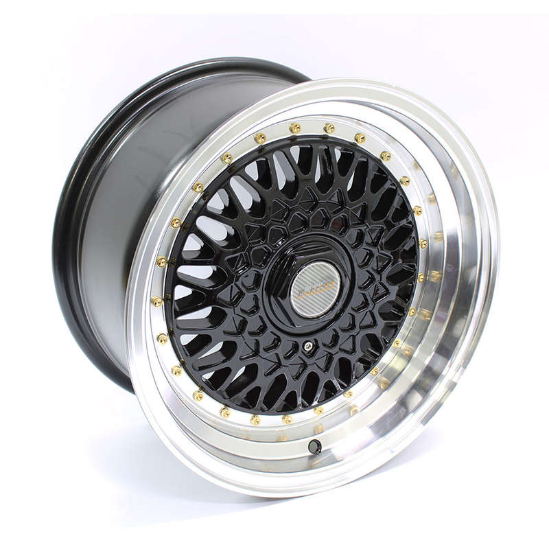 15" A-Line Villain 4/100 &amp; 4/114 Black Machine Lip Alloy Wheels