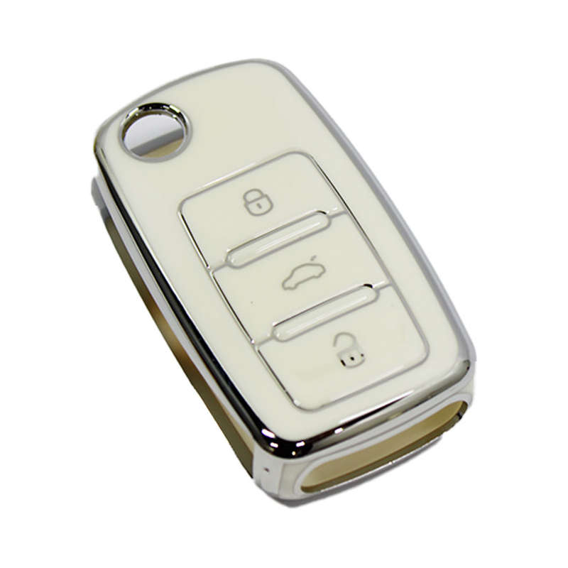 TPU Soft Key Cover for VW 3-Button (White &amp; Silver)