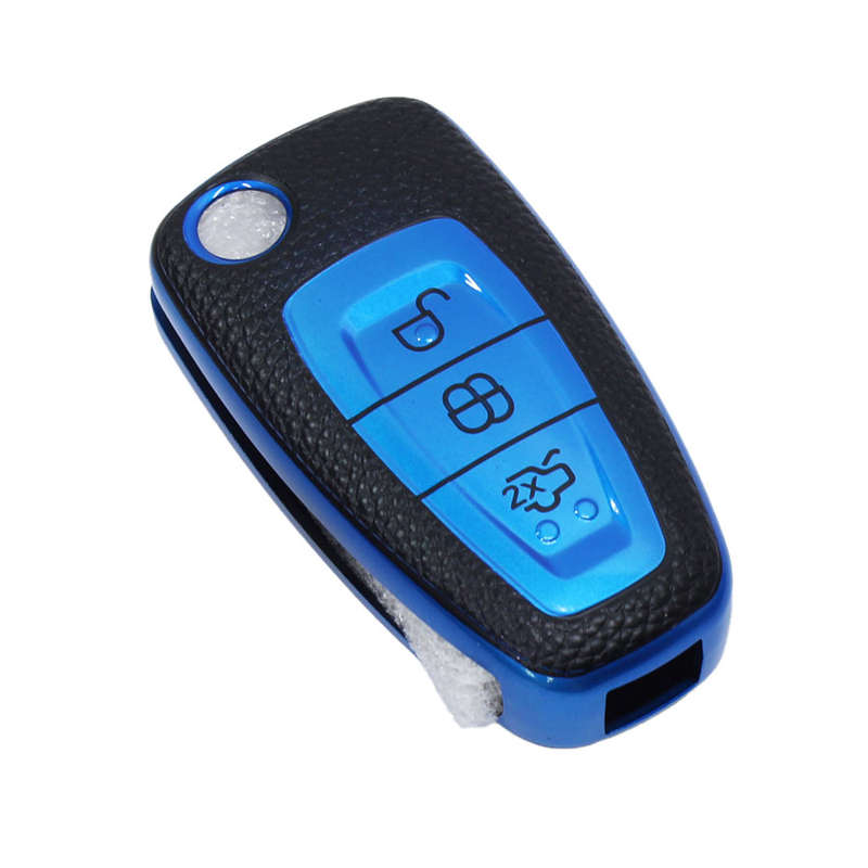 TPU Blue &amp; Black Leather Touch Key Cover for Ford Ranger (1 button)