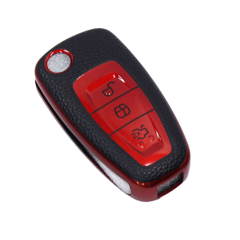 TPU Red &amp; Black Leather Touch Key Cover for Ford Ranger (1 button)