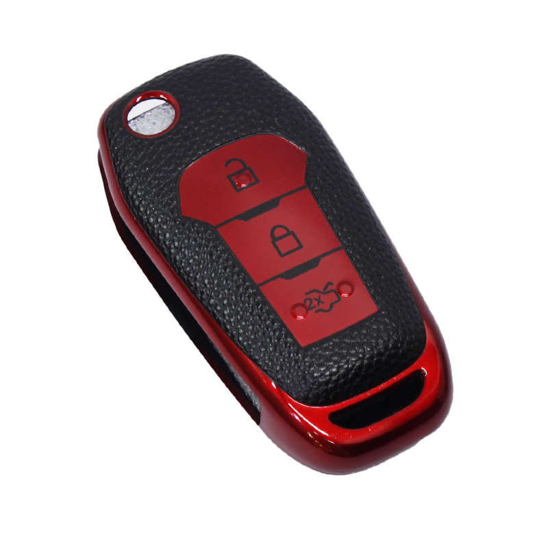TPU Red &amp; Black Leather Touch Key Cover for Ford Ranger (2 button)