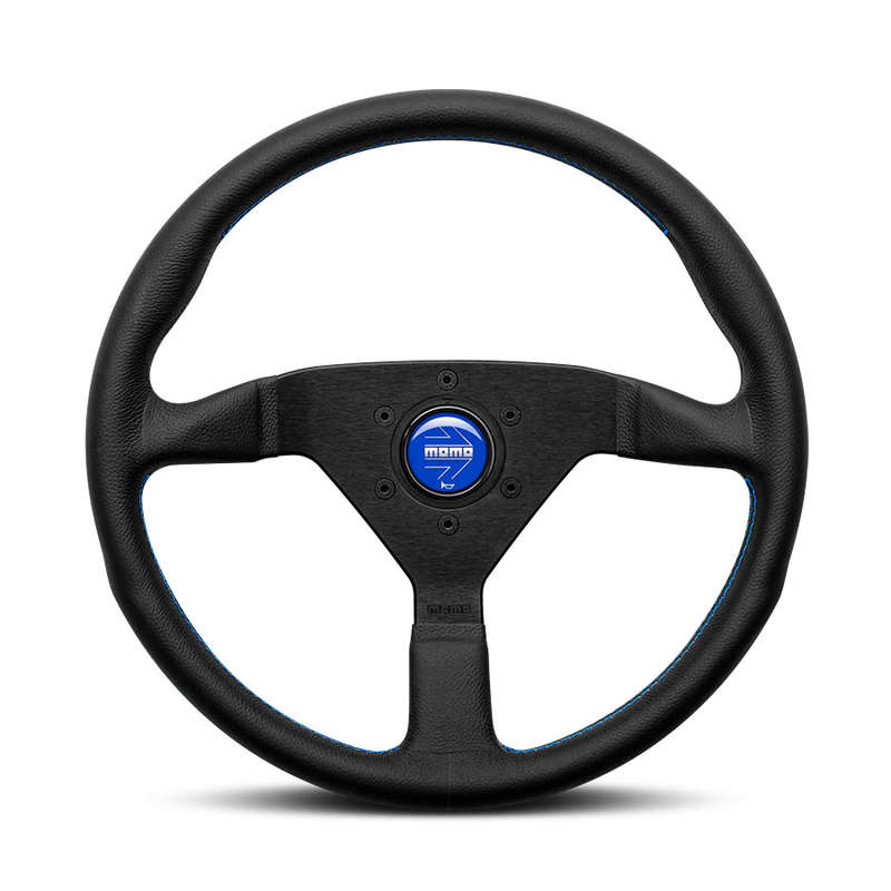 Momo 11111785BKBLR Montecarlo Black &amp; Blue 350mm Leather Sport Steering Wheel