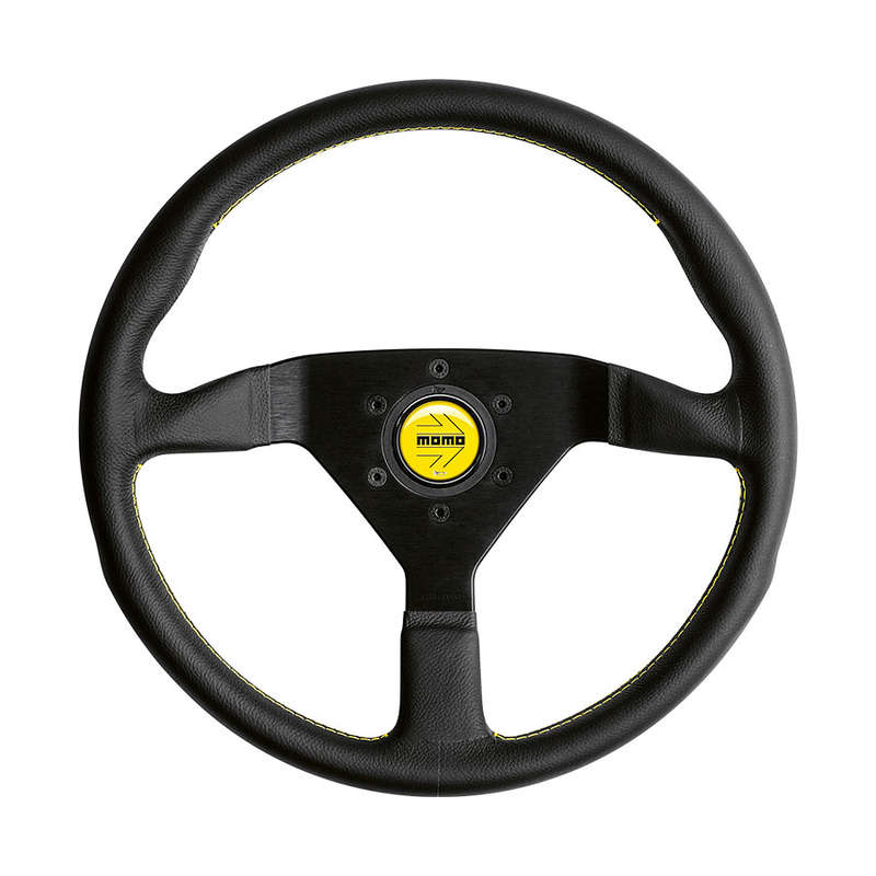 Momo 11111785BKYER Montecarlo Black &amp; Yellow 350mm Leather Sport Steering Wheel