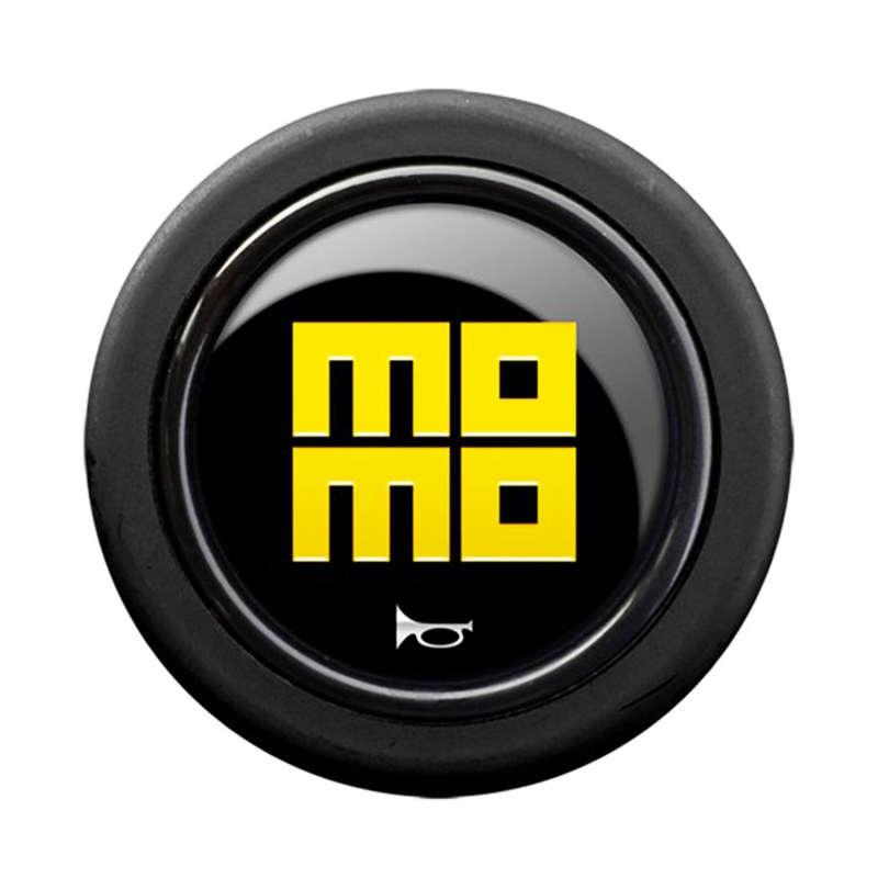 Momo HOHER10BLKYER Heritage Logo Gloss Black &amp; Yellow Hooter Button