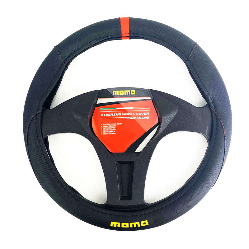 Momo SWC010BR Elegant Black &amp; Red PU Leather Steering Wheel Cover