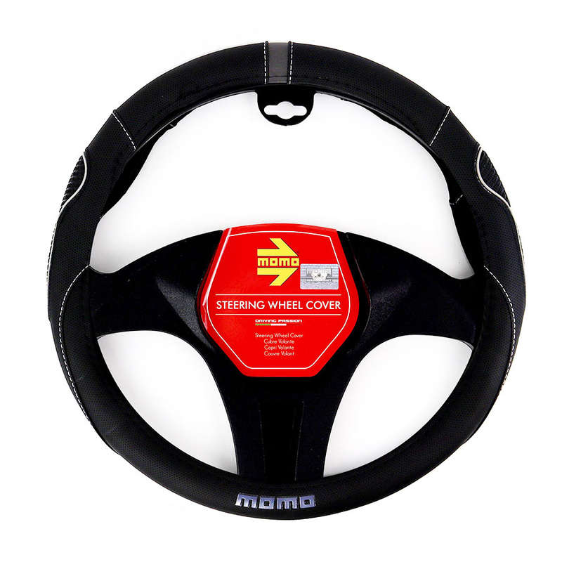 Momo SWC014BG Supergrip Black &amp; Grey PU Leather Steering Wheel Cover