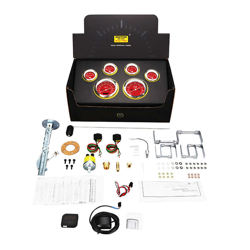 Autogauge Classic Red Face 6 Gauge Set (speedo/tacho/oil pressure/water temp/volte/Fuel)