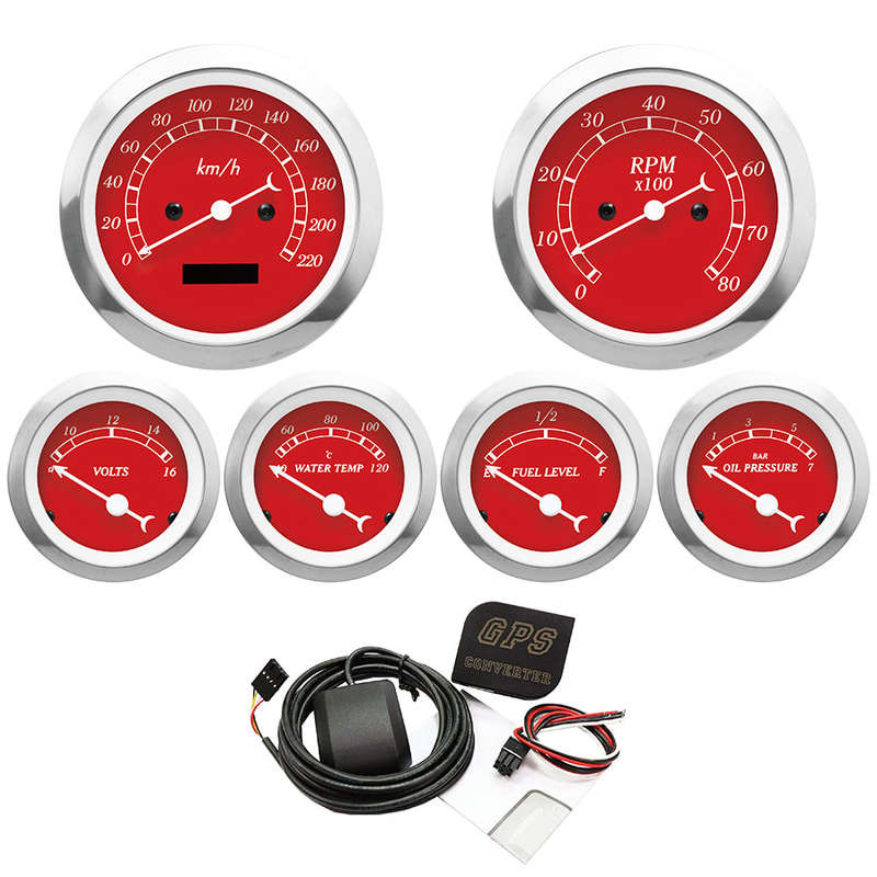 Autogauge Classic Red Face 6 Gauge Set (speedo/tacho/oil pressure/water temp/volte/Fuel)