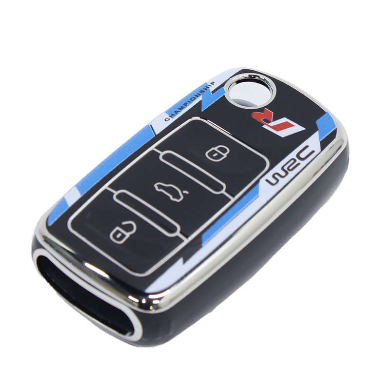 TPU Silicon Key Cover with WRC Black &amp; Silver Design for VW 3 Button FOB