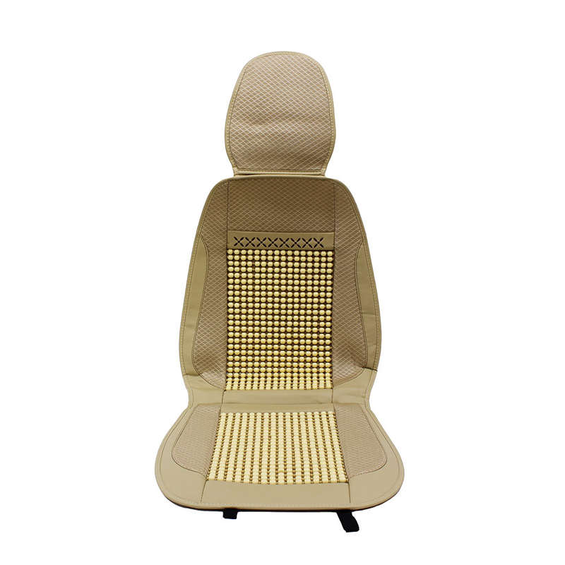 Beaded Seat Cover with Beige PU Leather Trim
