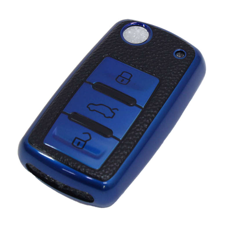 Nex VW 3 Button Key Cover with Blue &amp; Black Leather Finish