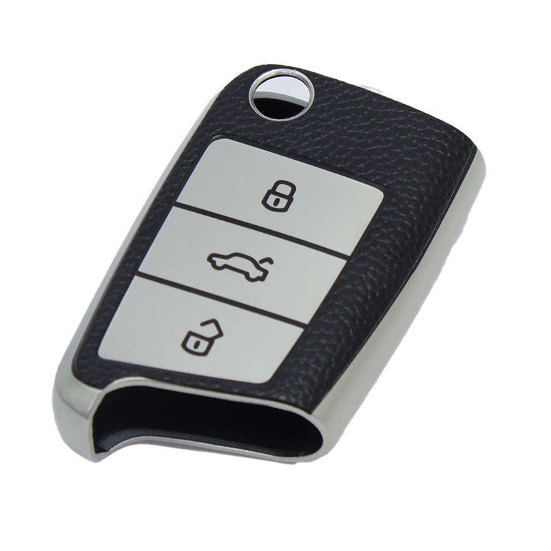 Nex VW Golf mk7 Key Cover with Silver &amp; Black Leather Finish