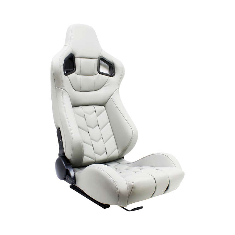 Evo Reclinable Racing Seats with Grey PU Leather Arrow V2 Design (pair)