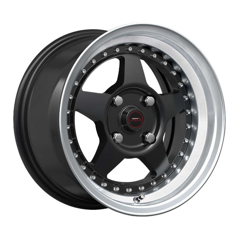 15" A-Line Miami 4/100 Silk Black Machine Lip with Chrome Rivets Alloy Wheels