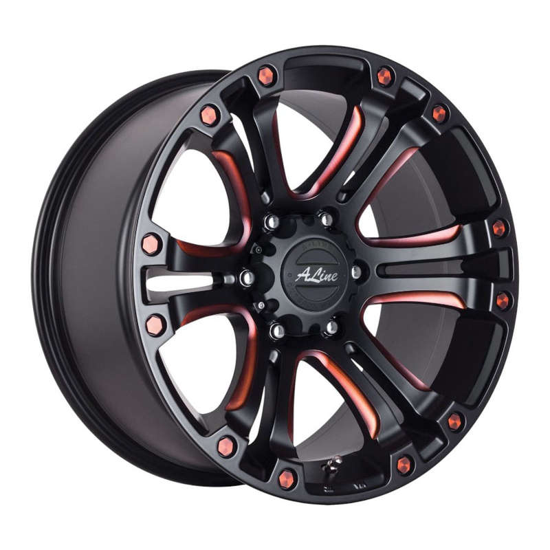 17" A-Line Granite 6/139 Satin Black & Burnt Orange Alloy Wheels
