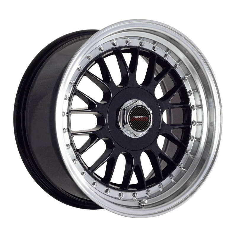 17" A-Line Solo 4/100 &amp; 4/114 Black Machine Lip Alloy Wheels with Chrome Rivets