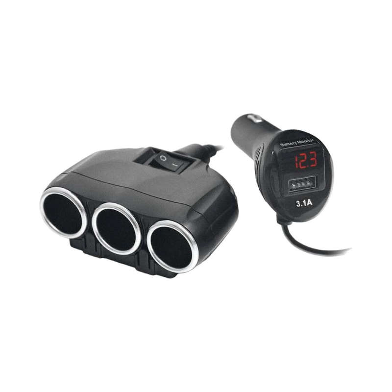Triple Cigarette Lighter Power Plug with Twin USB Port