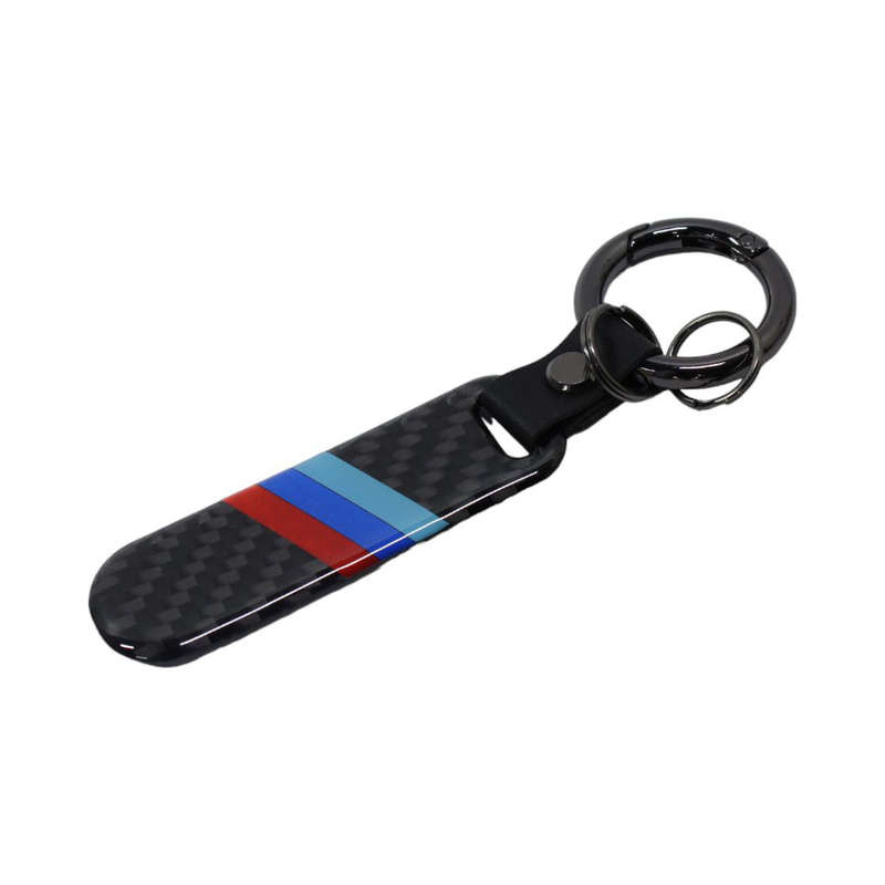 Motorsport Blue &amp; Red Stripe Design Keyring with Carbon Fibre Strap