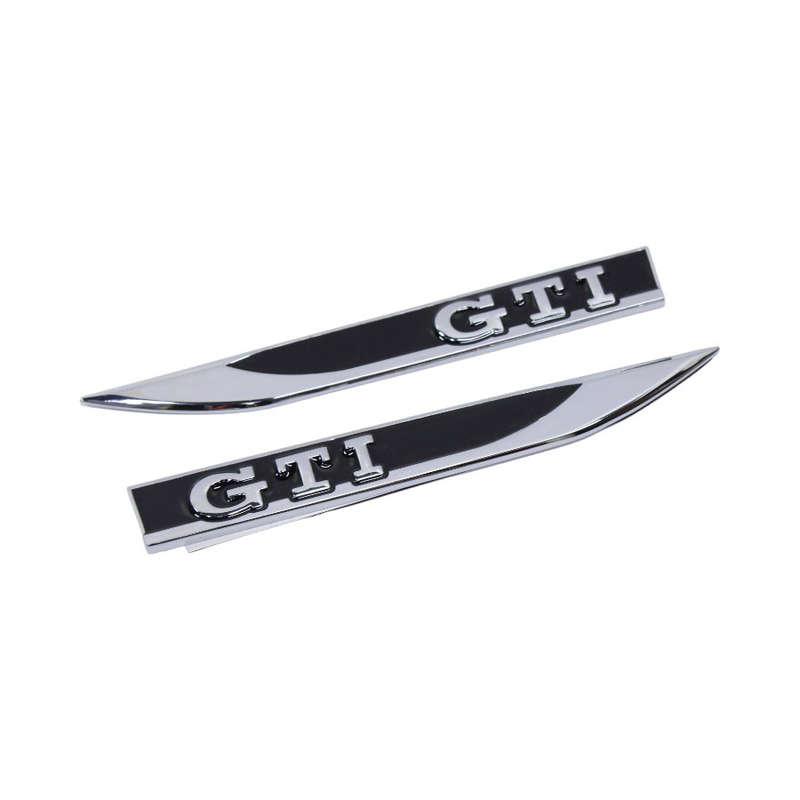 VW GTi Fender Badges - Black &amp; Chrome (14x1.5cm)