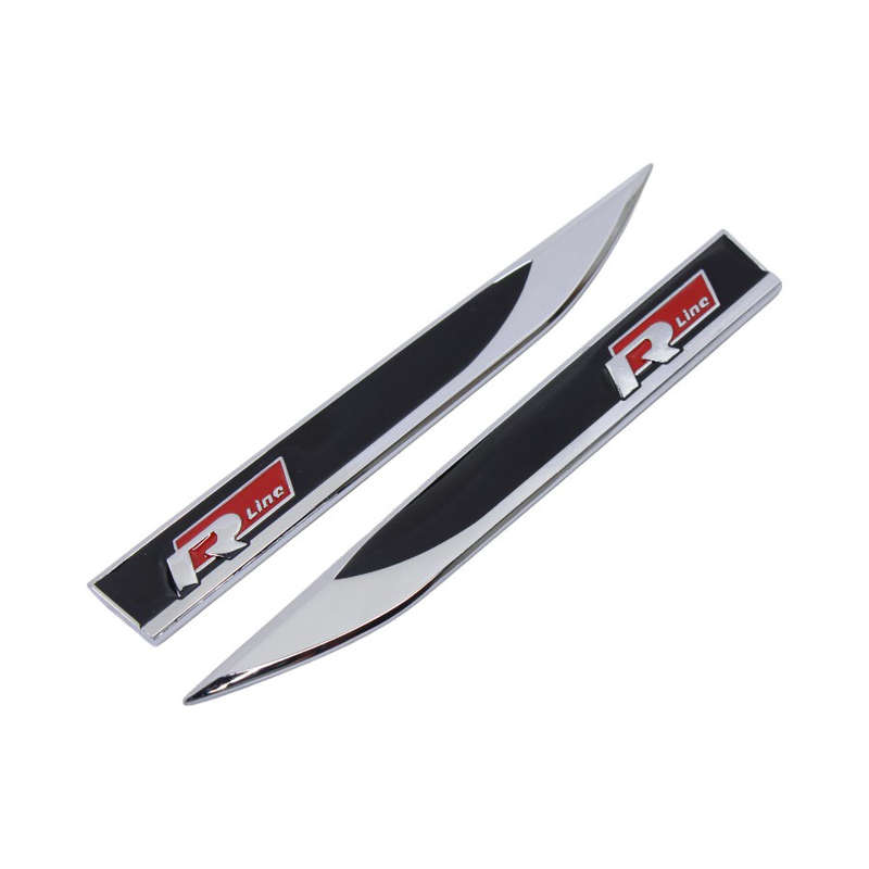 VW R Fender Badges - Black, Red &amp; Chrome (14x1.5cm)