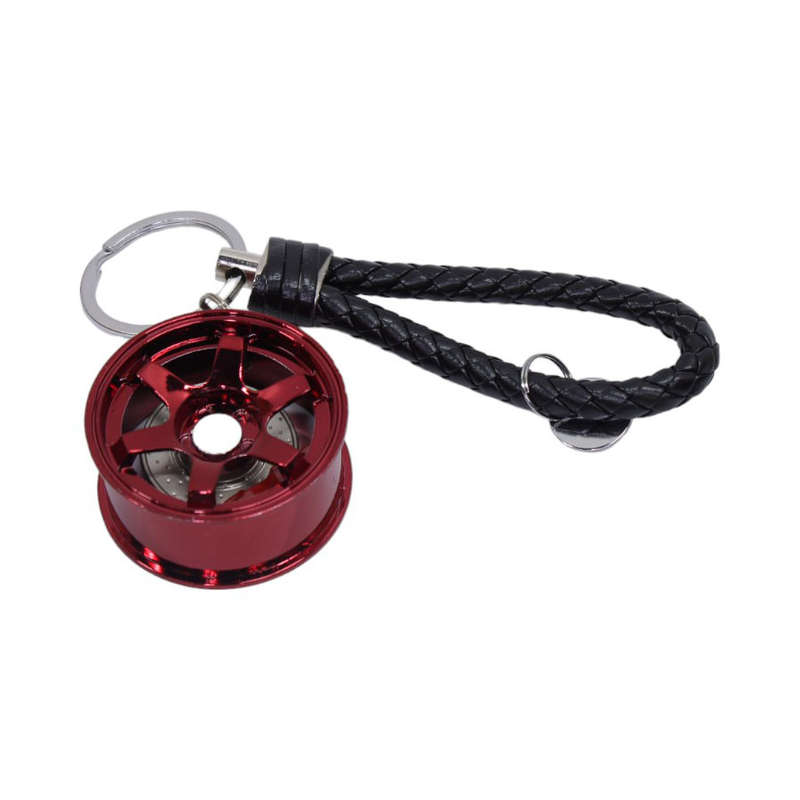 JDF Alloy WWheel &amp; Disc Keyring with Strap (Red)