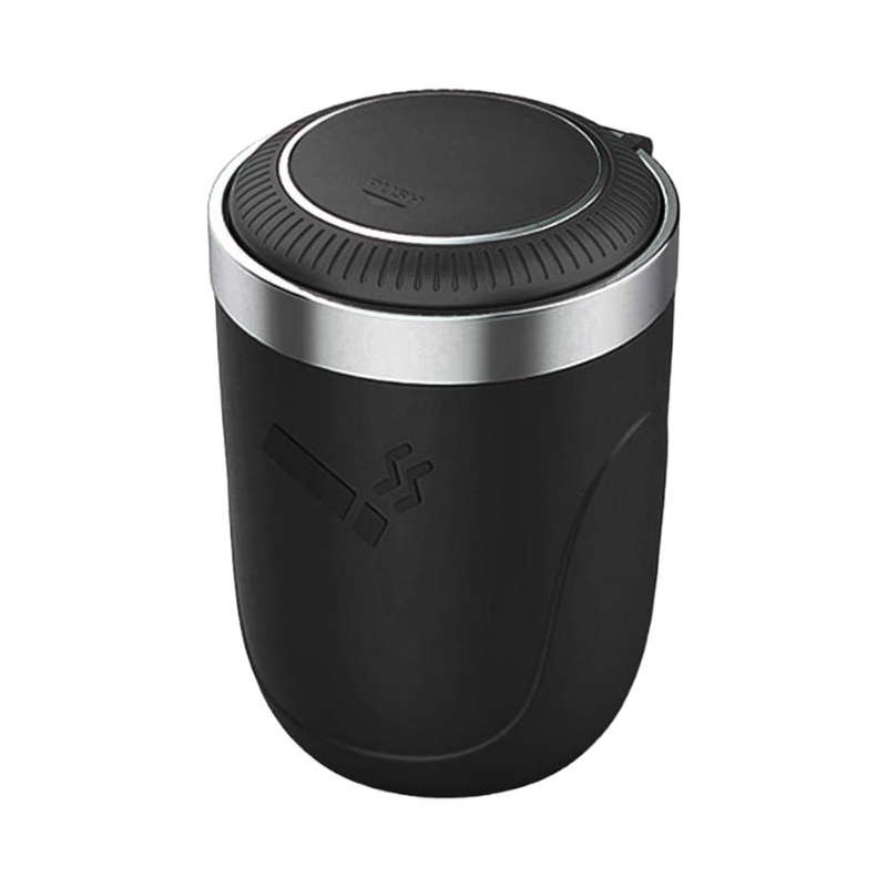 Cupholder Matt Black Cigarette Ashtray with LED Light &amp; Flip Lid