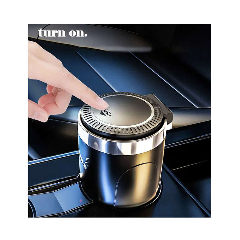 Cupholder Matt Black Cigarette Ashtray with LED Light &amp; Flip Lid