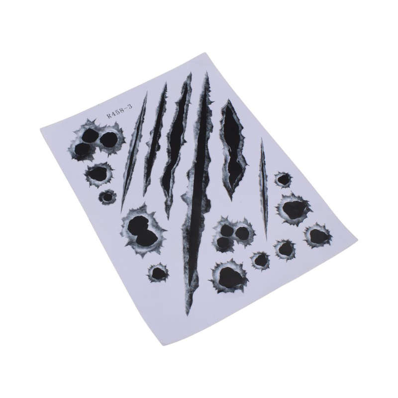 3D Realistic Bullet Hole &amp; Metal Slash Cut Design Vinyl Sticker Kit (A4 sticker Sheet) - Type 3