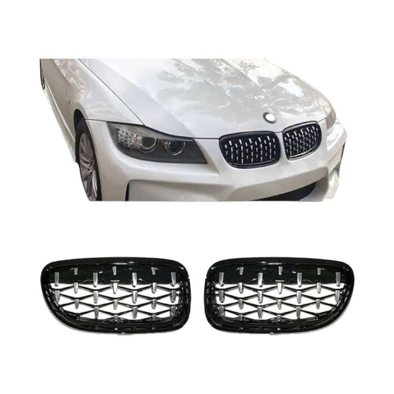 Gloss Black Diamond Design Grille for Bmw E90 3 Series (facelift)
