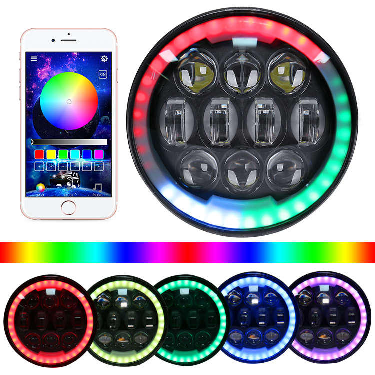LED360 5.75" High/Low Beam 80w CREE LED Headlight with RGB Lighting Control (suitable for Harley ...