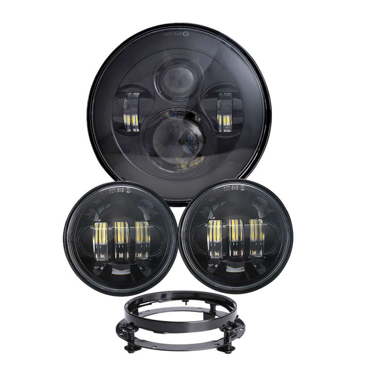 LED360 Harley Headlight Set s 1 x Headlight &amp; 2 Spotlights (black)