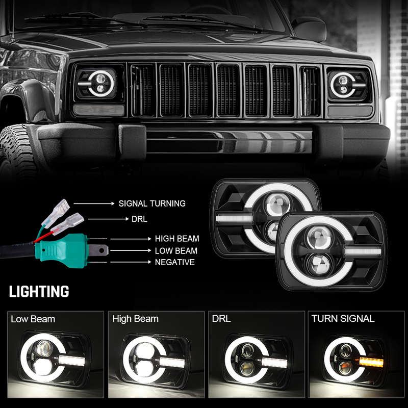 LED360 5X7" LED Replacement for Sealed Beam with DRL with Halo Ring