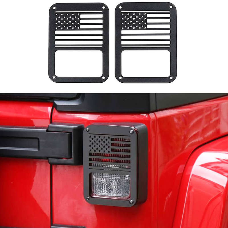 Black Tailight Cover Guard with American Flag Stars &amp; Stripes Design for Jeep