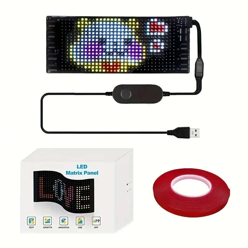 LED Matrix Panel Scrolling Customizable Display Screen for Vehicle Windows (173x70mm)
