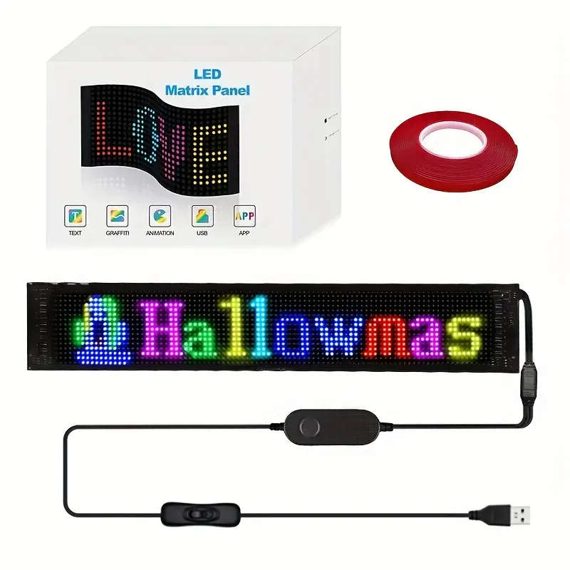 LED Matrix Panel Scrolling Customizable Display Screen for Vehicle Windows (374x92mm)