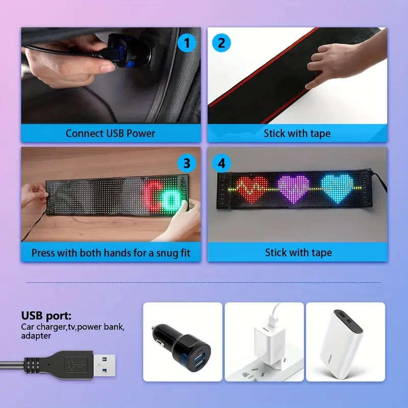 LED Matrix Panel Scrolling Customizable Display Screen for Vehicle Windows (374x92mm)