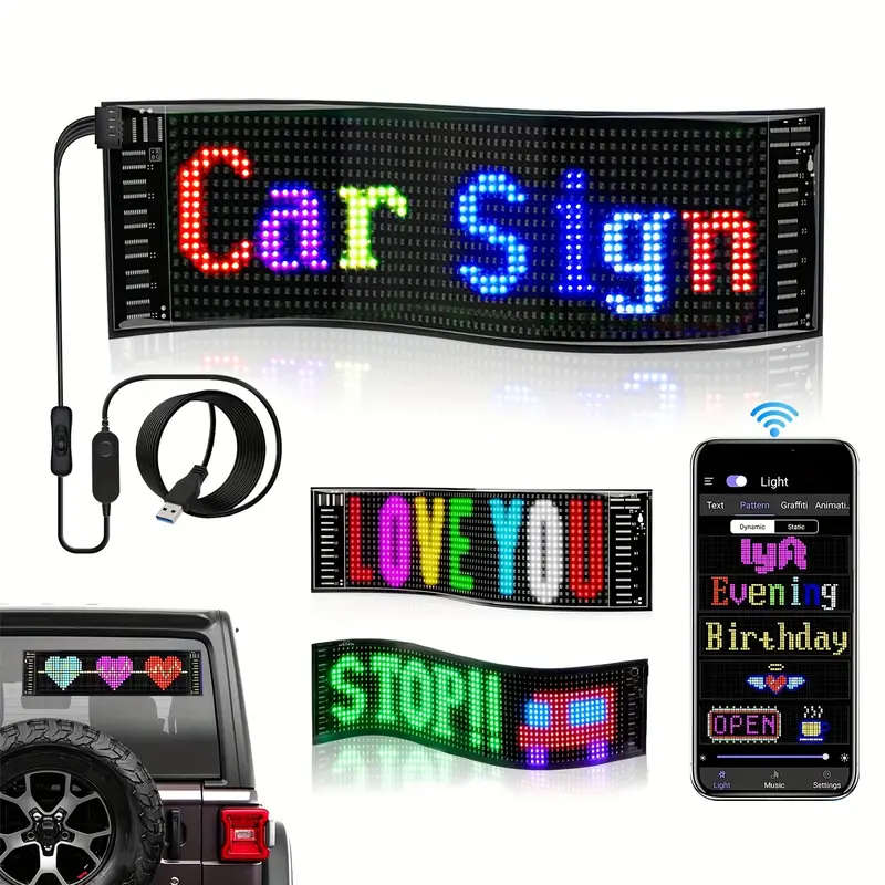 LED Matrix Panel Scrolling Customizable Display Screen for Vehicle Windows (374x92mm)