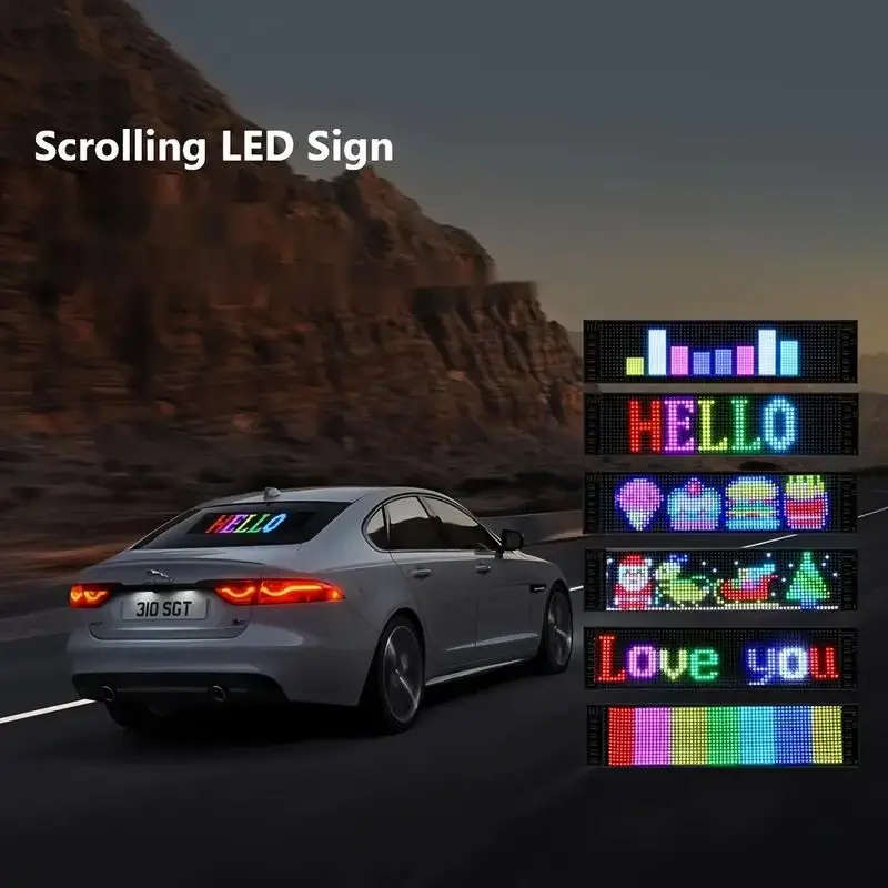 LED Matrix Panel Scrolling Customizable Display Screen for Vehicle Windows (374x92mm)