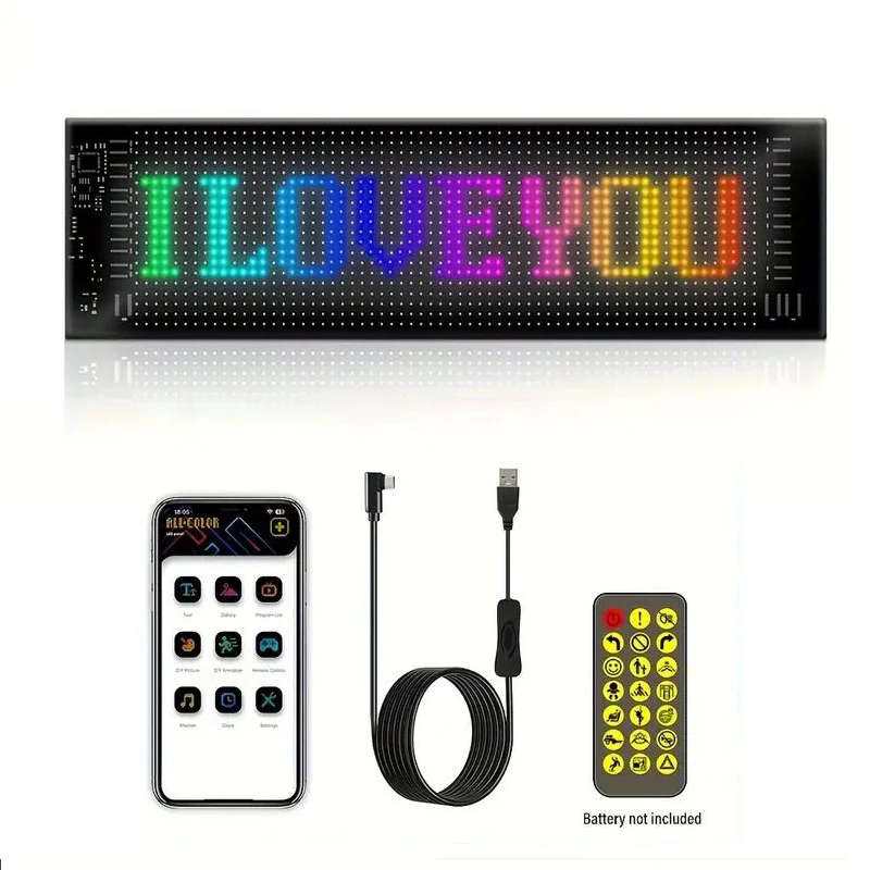 LED Matrix Panel Scrolling Customizable Display Screen for Vehicle Windows (348x102mm)