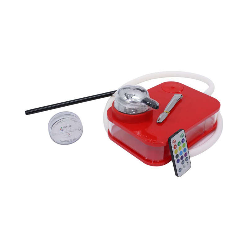 Hookah Shisha Hot Box - Changeable LED Lights - Tong - Pipes &amp; Remote (red)