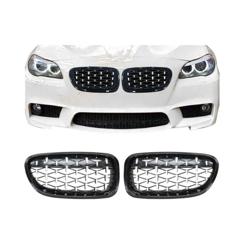 Chrome &amp; Gloss Black Diamond Grillz Suitable to fit Bmw F10 5 Series 2011-2016