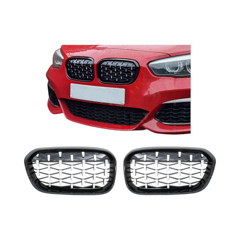 Chrome &amp; Gloss Black Diamond Grills Suitable to fit Bmw F20 1-Series F/Life 2015-2017
