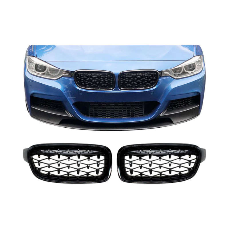 Chrome &amp; Gloss Black Diamond Grills Suitable to fit Bmw F30/F80 3 Series
